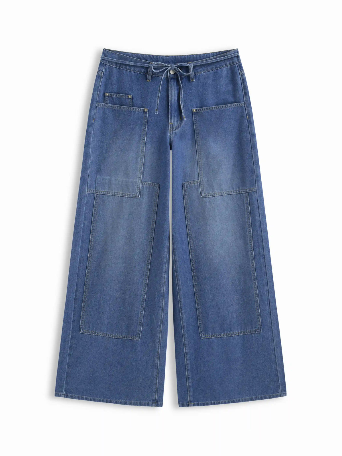 Cider Denim Low Rise Patched Knotted Baggy Jeans