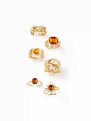 6 PCS GEMSTONE OPEN RING SET