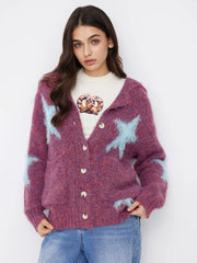 Knit Wool-blend Hooded Star Oversized Cardigan