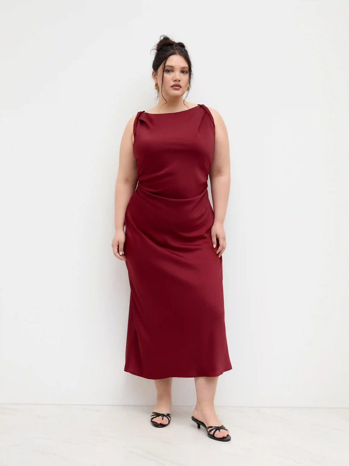 Satin Boat Neck Ruched Maxi Dress Curve & Plus