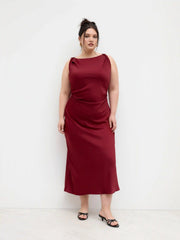 Satin Boat Neck Ruched Maxi Dress Curve & Plus