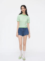 Knit Round Neckline Geometric Hollow Out Top