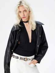 LEOPARD PRINT EYELET EMBELLISHED BUCKLE BELT