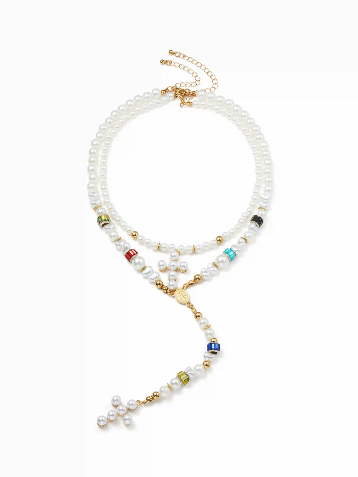 CROSS BEADED LAYERED NECKLACE