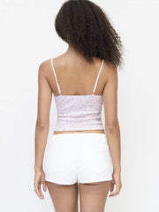 Textured Floral V-neck Lace Trim Cami Top