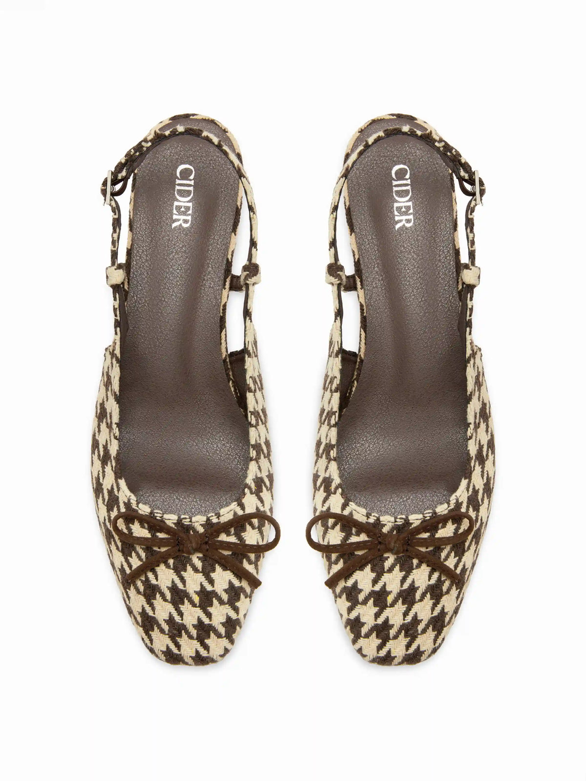 HOUNDSTOOTH & BOWKNOT SLINGBACK FLATS