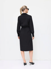 V-neck Split Ruched Long Sleeve Midi Dress