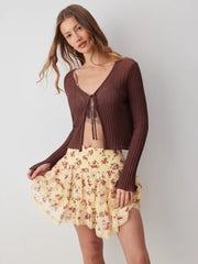Chiffon Mid Rise Floral Tiered Mini Skirt