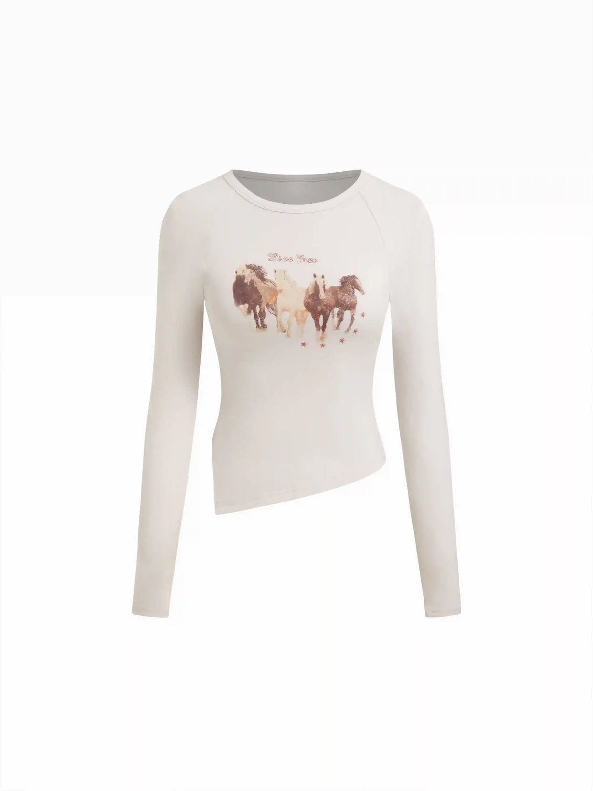 Cotton-blend Horse Graphic Asymmetrical Hem Top