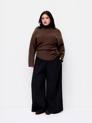 Knit Stand Collar Button Side Ruched Cinched Waist Top Curve & Plus