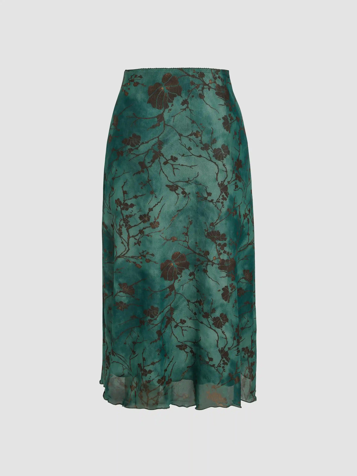 High Waist Mesh Floral Midi Skirt