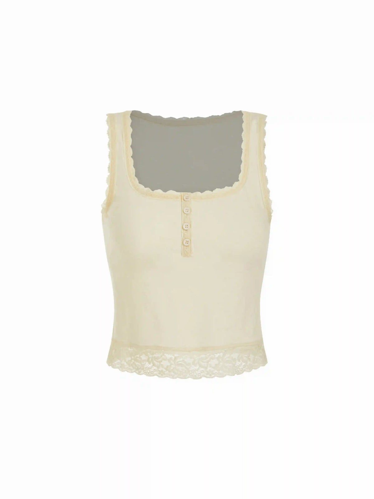 Cotton-blend Square Neck Lace Trim Tank Top