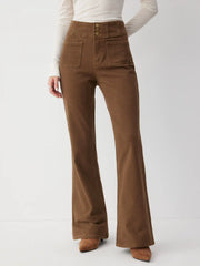 Stretch Denim High Rise Metal Detail Flared Jeans