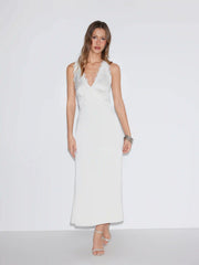 Satin Lace Panel V-neck Mermaid Maxi Dress