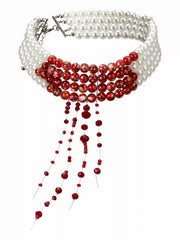 BEADED & FAUX PEARL LAYERED CHOKER