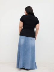 Cotton-blend Button Up Split Top Curve & Plus
