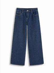 Denim High Rise Metal Detail Wide Leg Jeans