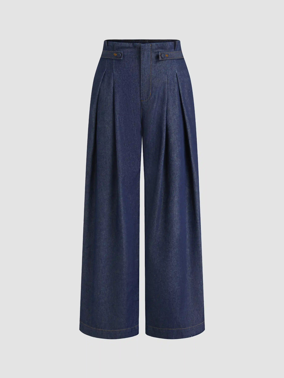 Denim Mid Rise Pleated Wide Leg Jeans