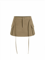 Cotton-blend Low Rise Draped A-line Mini Skort