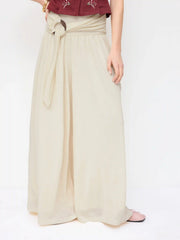 Mid Rise O-Ring Belted Ruched Draped Wide Leg Trousers