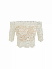 Lace Off-shoulder Mid-length Sleeve See-through Top