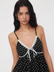V-neck Polka Dot Contrasting Binding Cami Top