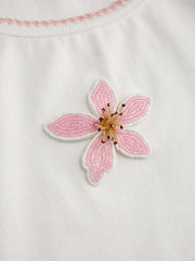 Cotton Square Neck Floral Applique Slim Tank Top