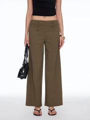 Low Rise Metal Detail Oversized Wide Leg Trousers
