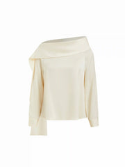 Satin Asymmetrical Neck Long Sleeve Blouse With Scarf