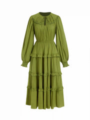 Round Neckline Puff Sleeve Ruffled Tiered Maxi Dress