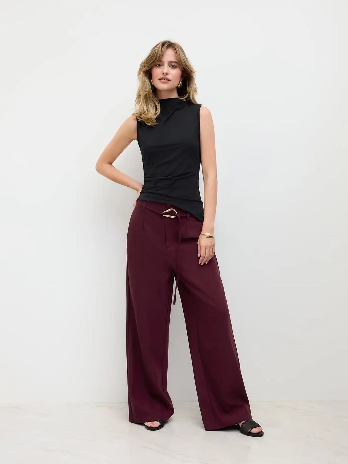 Belted Mid Rise Cropped Trouser