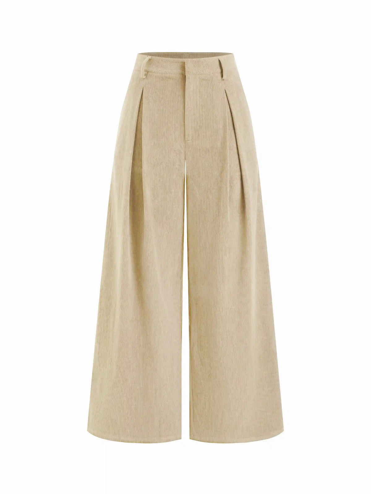 Corduroy Mid Rise Pleated Wide Leg Trousers