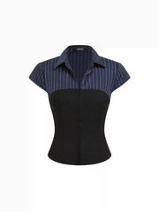 Striped Colorblock Short Sleeve Blouse