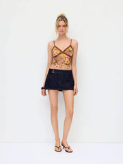 Mesh Leopard & Floral Graphic Lace Trim Cami Top