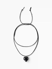 HEART FAUX LEATHER ADJUSTABLE PENDANT NECKLACE