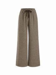 Jacquard Mid Rise Houndstooth Wide Leg Trousers