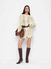 Cable Knit Hollow Out Ripped Oversized Mini Dress