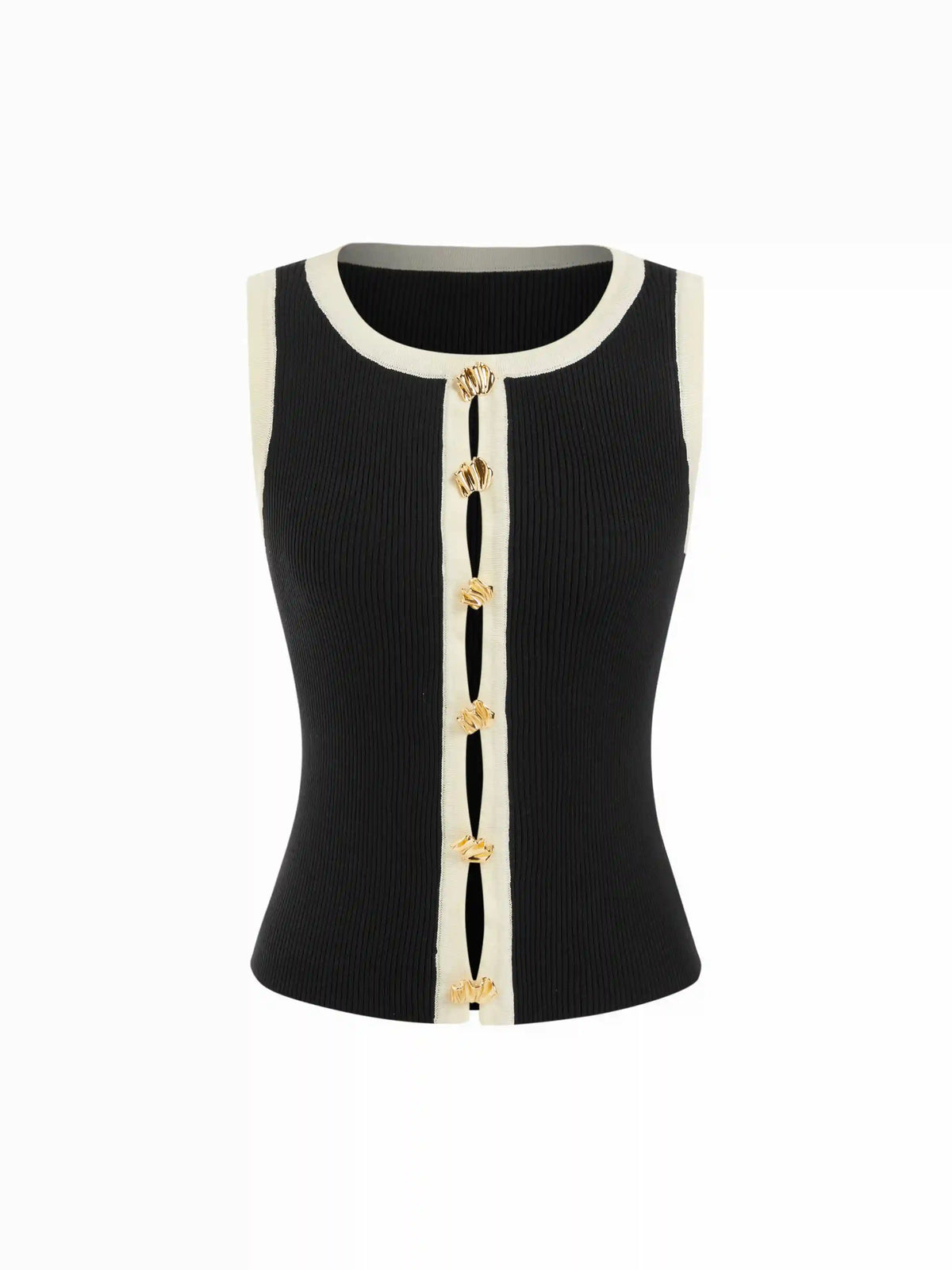 Color-Blocked Ribbed Knit Round Neck Crop Top