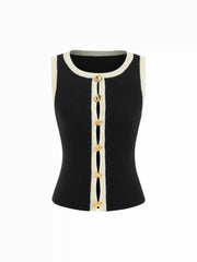 Color-Blocked Ribbed Knit Round Neck Crop Top