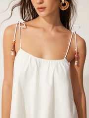 Linen-blend Beaded Knotted Cami Mini Dress