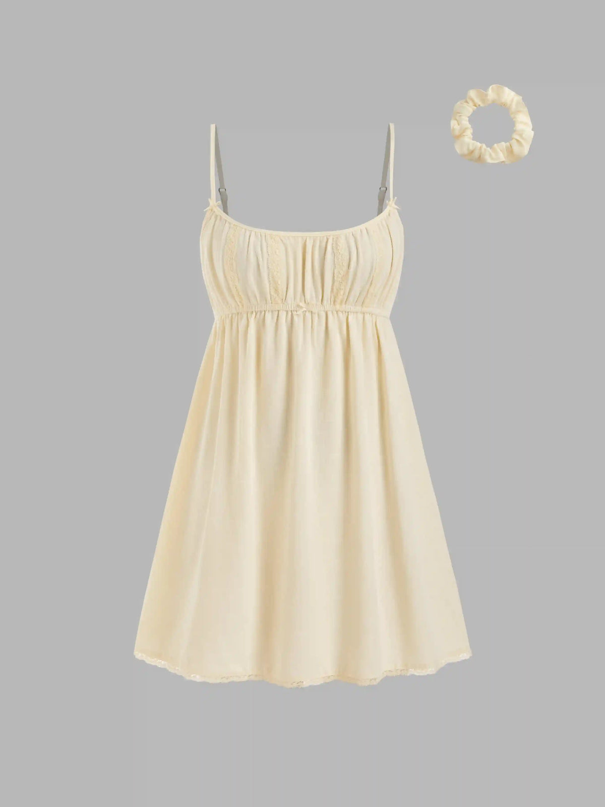 Linen-blend U-neckline Bowknot Lace Trim Mini Nightdress