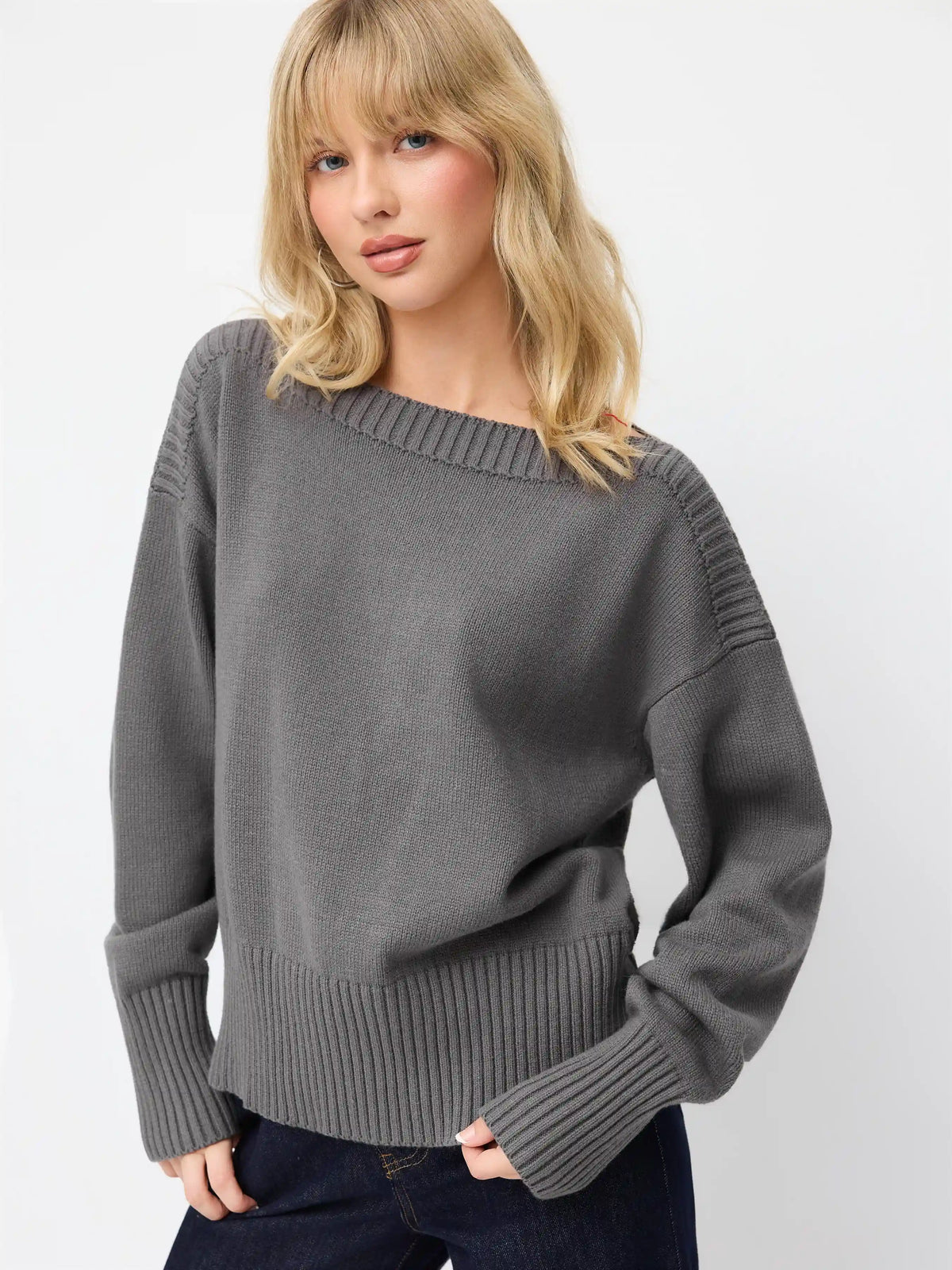 Knit Boat Neck Long Sleeve Top