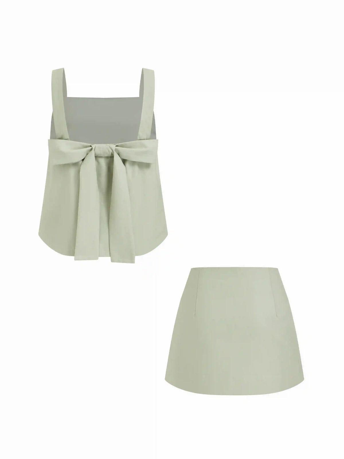 Linen-blend Square Neck Bowknot Top & Mid Rise A-line Mini Skirt Set