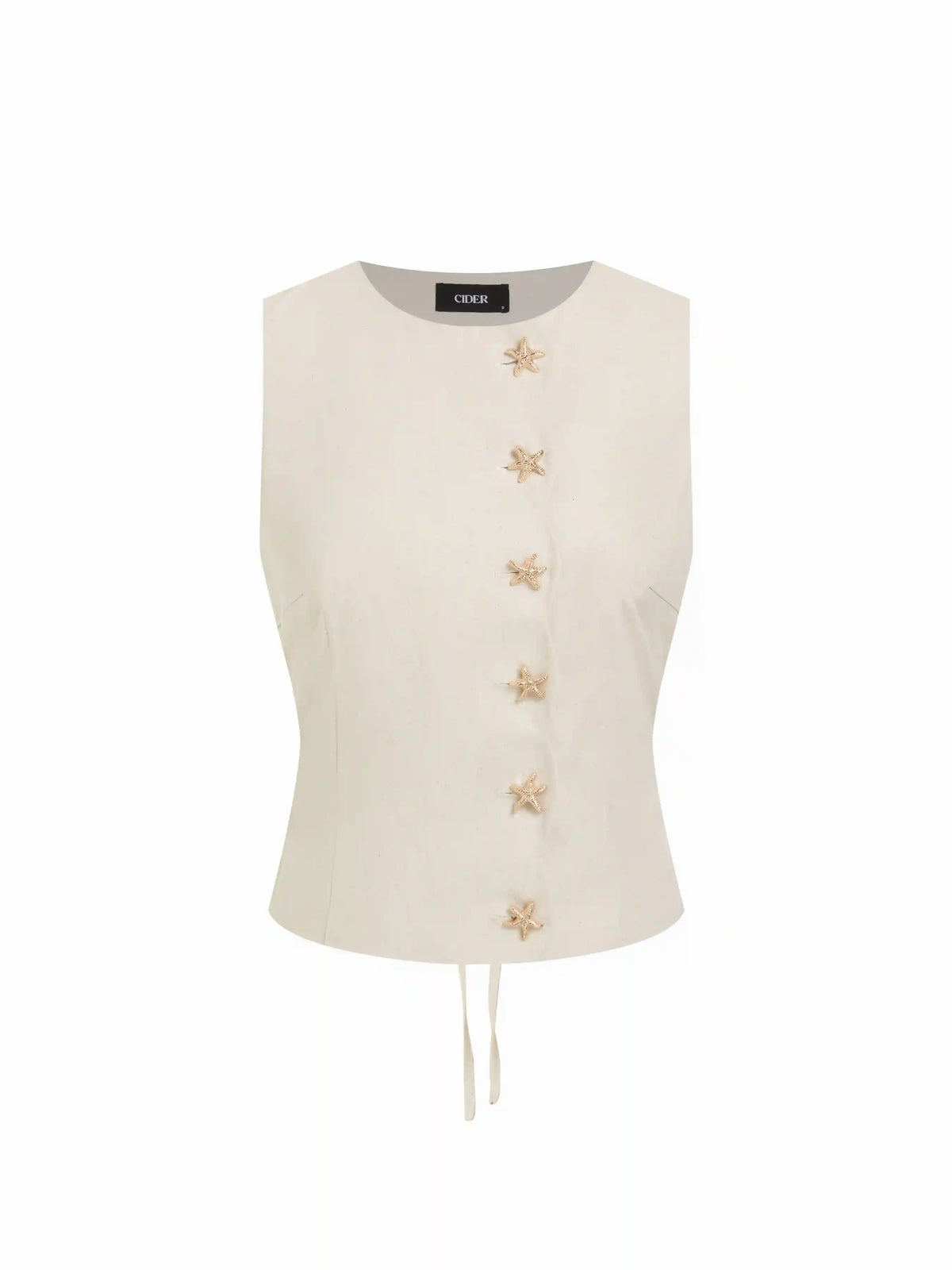 Linen-blend Boat Neck Starfish Button Tie Back Blazer Vest