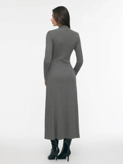 Stand Collar A-line Long Sleeve Maxi Dress