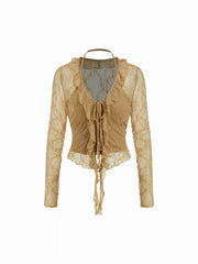 Lace V-neck Ruffled Blouse & Halter Neckline Top