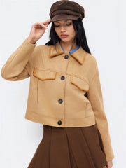 Suede Collar Button Borg Jacket