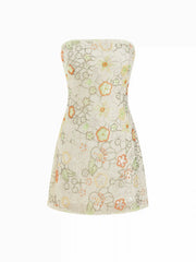 Jacquard Floral Rhinestone Embellished Strapless A-line Mini Dress