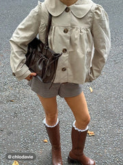 Peter Pan Collar Ruched Oversized Jacket