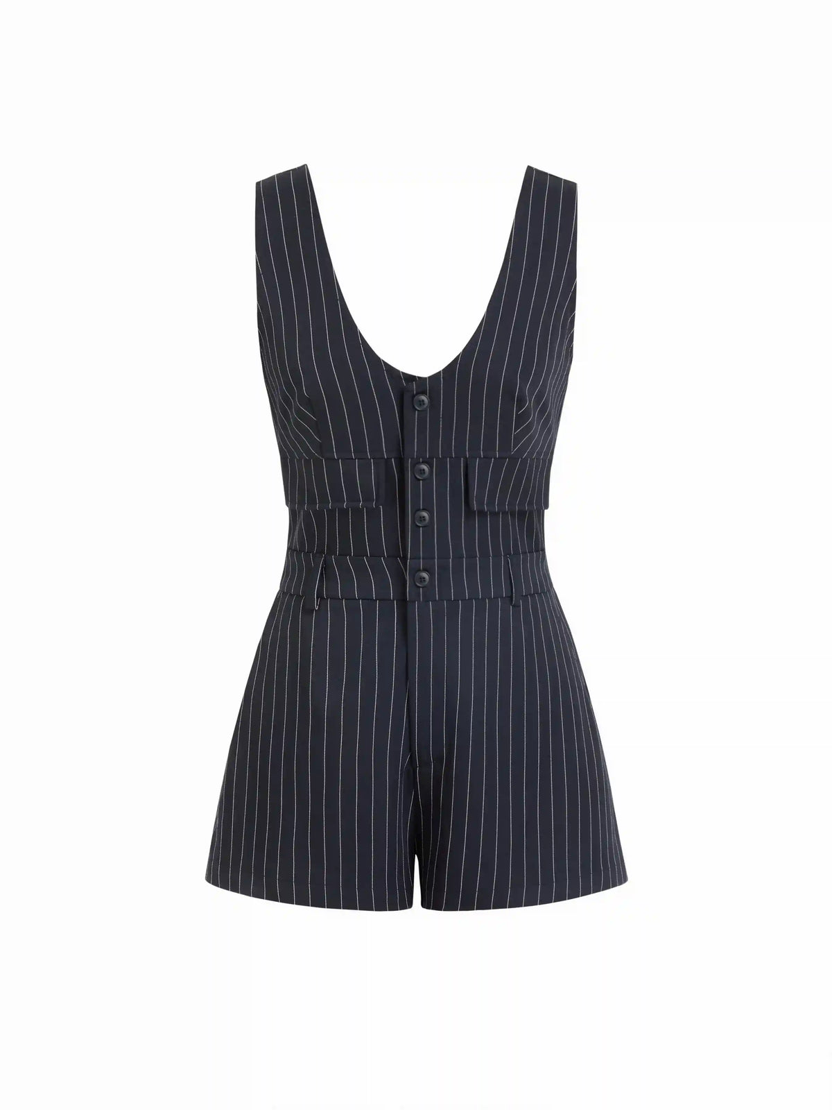 Stripe V-neck Flap Detail Mid Rise Romper